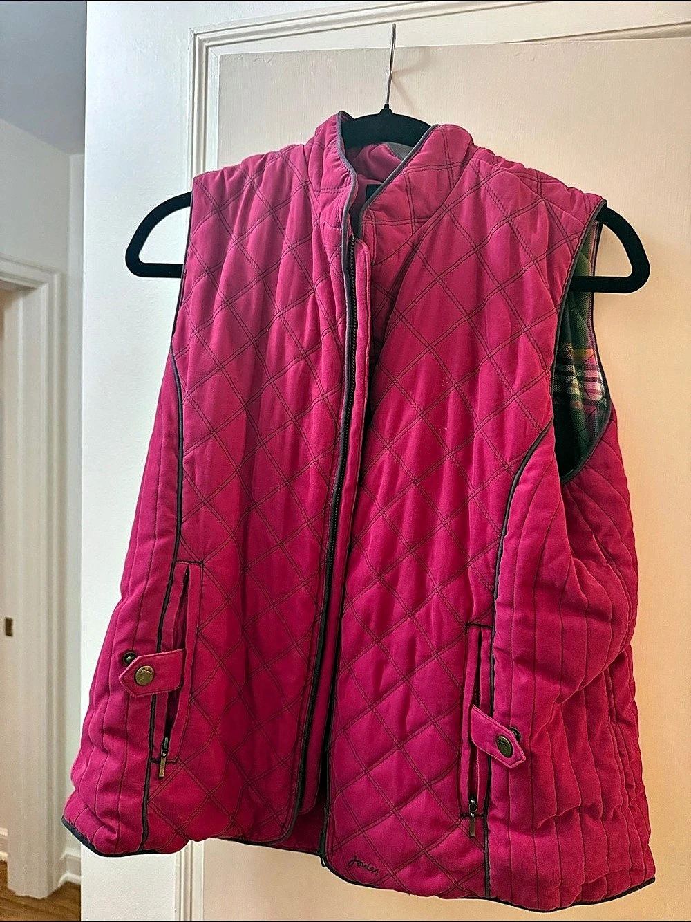 Joules Lynford Quilted Plaid-Lined Vest in Pink XL Like New